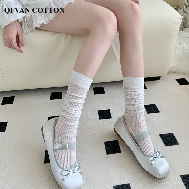 ถุงเท้าผ้าฝ้ายสำหรับผู้หญิง แบบซ้อนแฟชั่นสไตล์เกาหลี ระบายอากาศได้ดี คุณภาพสูง