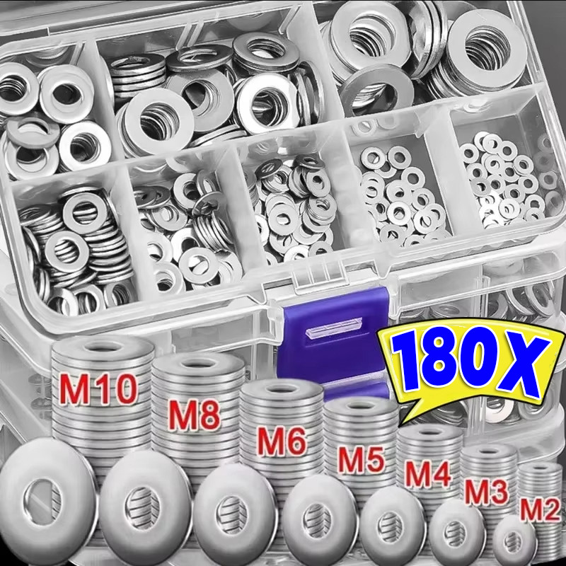 เครื่องซักผ้าแบนสแตนเลส - แหวนปะเก็นสกรูธรรมดา Assortment ชุด - M2 M2.5 M3 M4 M5 M6 M8 M10 ฮาร์ดแวร์เครื่องซักผ้าโลหะ