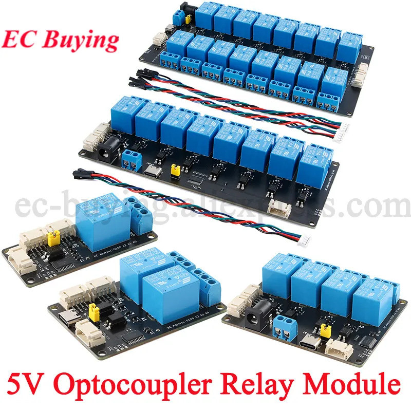 1 2 4 8 16 ช่องโมดูลรีเลย์ขยาย 5V IIC I2C การสื่อสาร Optocoupler บอร์ดแยก XL9535-K1V5