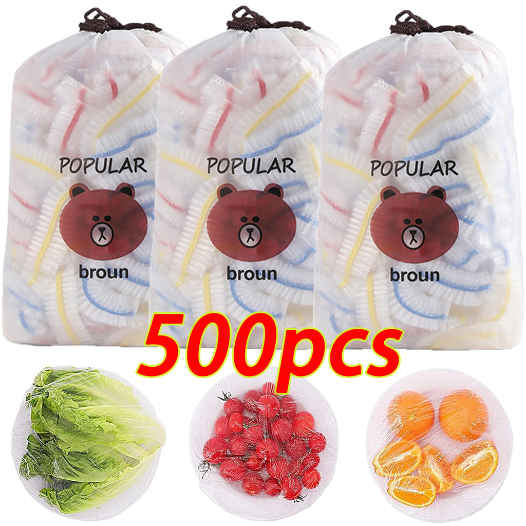 ถุงเก็บความสด 100/300/500 ชิ้น / ผ้าคลุมเก็บอาหารแบบยืดหยุ่น / ฝาปิดซีลห่อครัว / ฝาปิดชามแบบปรับได้