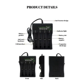 รางชาร์จถ่าน3.7V 18650 Charger Li-ion battery เครื่องชาร์จ 18650 PD-4 แบบ 4 ช่อง เต็มตัดอัตโนมัติ รองรับ AA / 18650 / Ni