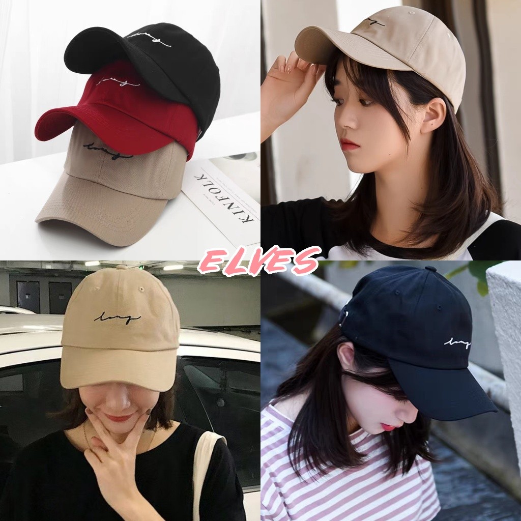 Elves พร้อม💟 หมวก ปีกสีพื้น ดีเทลปักตัวอักษร สายปรับขนาดได้ สไตล์เรียบง่าย "MK-5"