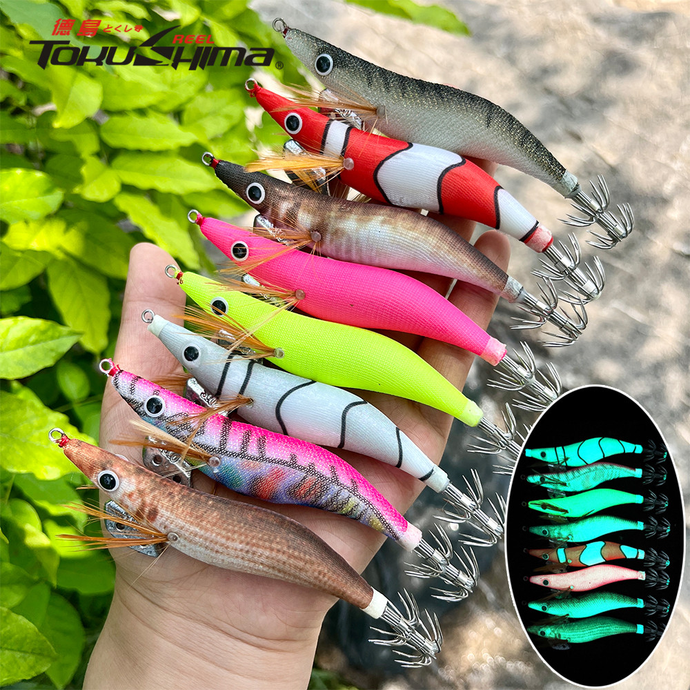Luminous Squid Casting Lure - 8 ซม./10 ซม./12 ซม.กุ้งแข็งเหยื่อ 2.0 #/2.5 #3.0 # ตะขอ