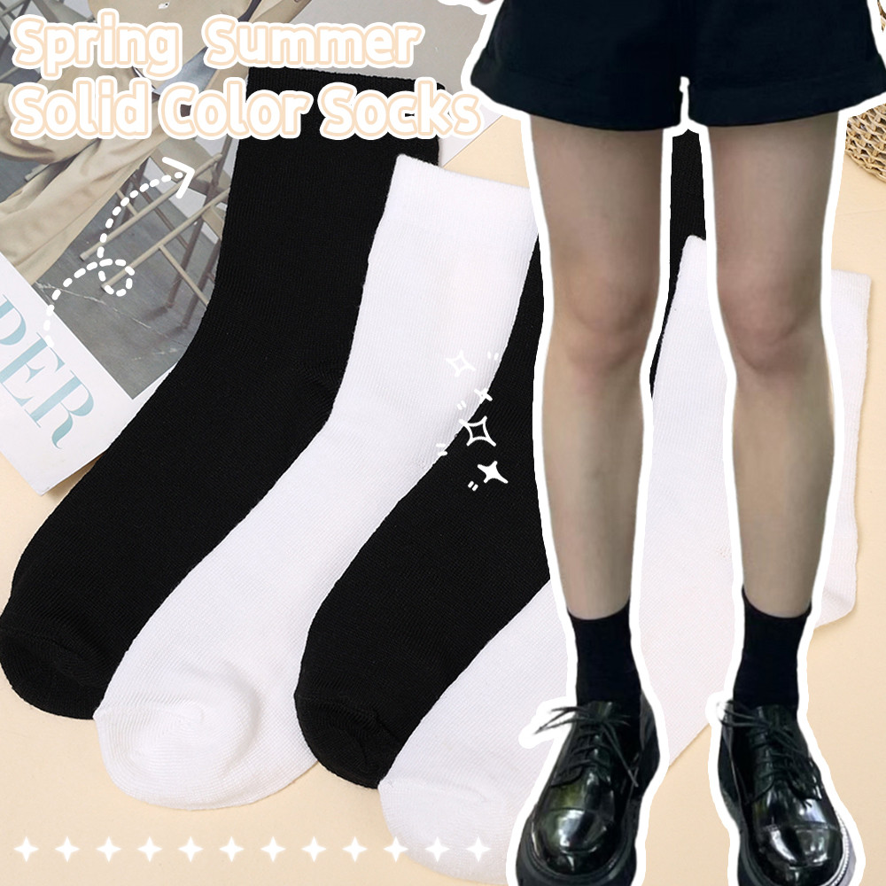ถุงเท้าข้อยาวลําลอง ผ้าฝ้าย แบบนิ่ม ระบายอากาศได้ดี สีพื้น แฟชั่นฤดูใบไม้ผลิ และฤดูใบไม้ร่วง สไตล์เกาหลี สําหรับสตรี