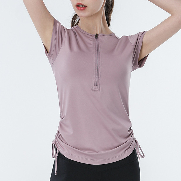 AirActive Leisure Casual Yoga Sports T-shirt Short Sleeves Zip And Side Drawstrings Moisture-wicking - รูปที่ 2