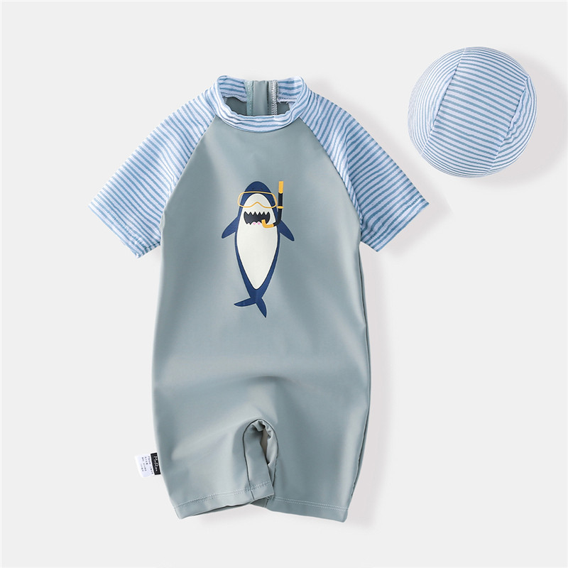 [1-9 ปี] ชุดว่ายน้ําเด็กผู้ชาย Baby Quick-Drying ชุดว่ายน้ําวันพีซแขนสั้นเด็ก Seaside Vacation Sha