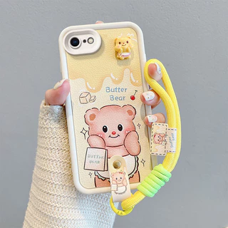 เคส iPhone 6 6S 7 8 PLUS SE2 SE3 หนังการ์ตูนปักหมุดเชือกโทรศัพท์กรณี