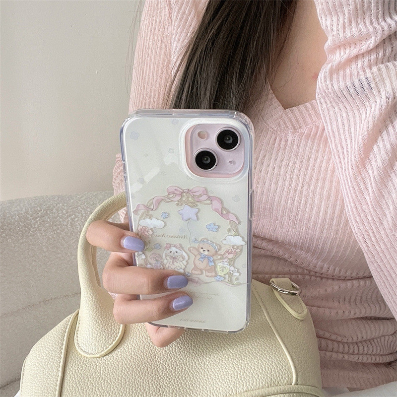 เคสโทรศัพท์สองชั้น IMD รูปหมีและกระต่าย โบว์ ใช้ได้กับ iPhone 16 15 14 13 11 12 Pro Max 11 Pro Max 1