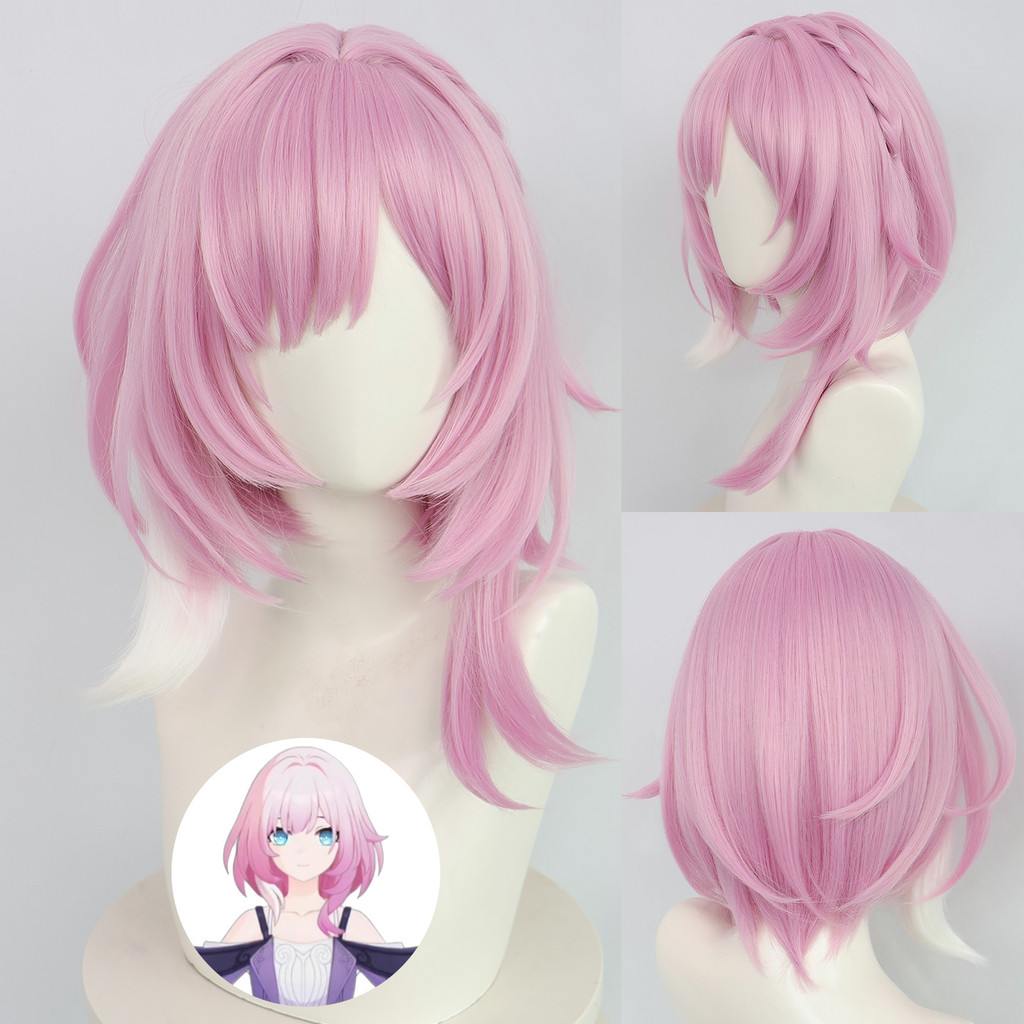 HSR Cyrene วิกผมสั้นสีชมพูสำหรับคอสเพลย์ วิกผมสังเคราะห์ทนความร้อน