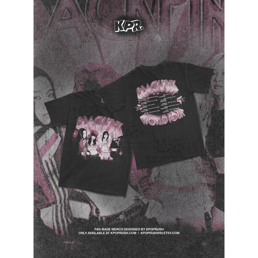 【e.s.h Shop】 เสื้อยืด BlackPink World Tour 2025, ของขวัญจาก Jisoo Jennie Lisa Rose Blink, เสื้อยืดคอ