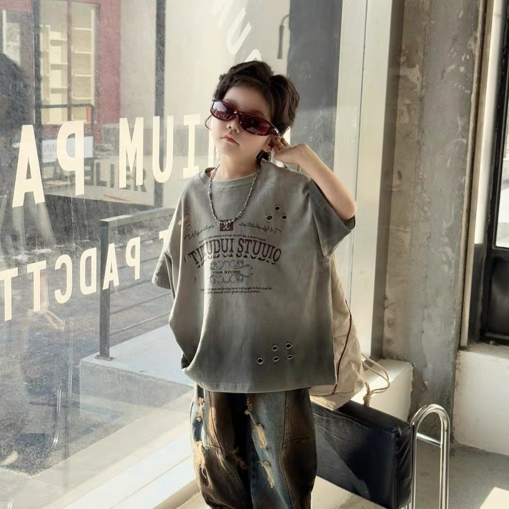 2025 เสื้อแขนสั้นย้อมสีดำแบบรากลันวินเทจ KEI ฤดูร้อน - รูปที่ 3