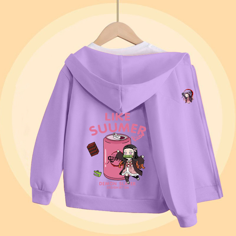 Demon Slayer เสื้อโค้ทกันหนาวสําหรับเด็กผู้หญิงแขนยาวอะนิเมะ Hoodie พร้อมซิป LOEG