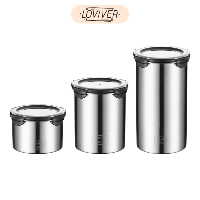 LOVIVER 304 สแตนเลสสุญญากาศคอนเทนเนอร์อาหารกระป๋องเก็บชากาแฟถั่วคอนเทนเนอร์นํามาใช้ใหม่ปิดผนึกขวดเก็บสําหรับลูกอม
