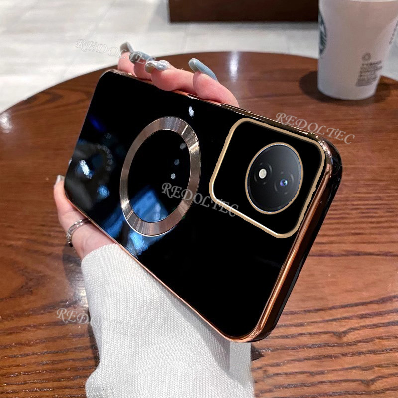 VIVO Y02 Y02A Y02T กรณีบางเฉียบสีทึบ Electroplated ปลอก VIVO Y02 A Y02 T พร้อมแหวนแม่เหล็กไร้สายชาร์