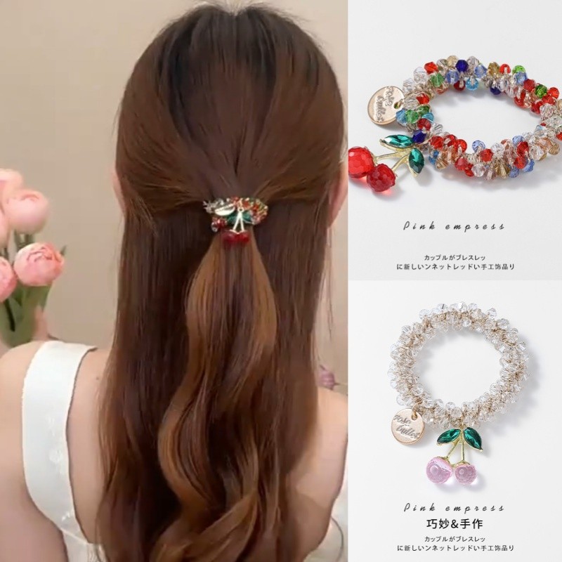 คริสตัลลูกปัดเพชรลูกปัดแหวนผมผู้หญิงผูกด้วยยางรัดคาดศีรษะสร้อยข้อมือที่สวยหรูที่เรียบง่ายอารมณ์อุปกรณ์ผม