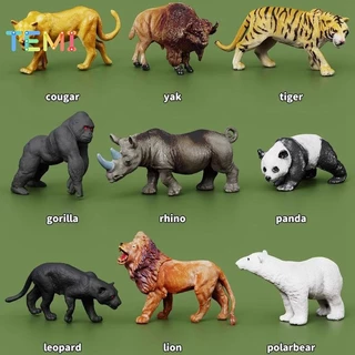 TEMI สัตว์ของเล่นเด็กยางที่สมจริงสัตว์ป่าการเรียนรู้ความรู้ความเข้าใจชุดสมจริงรุ่น Jungle Zoo ของเล่น