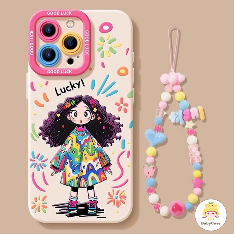เคสไอโฟน11 สำหรับ iPhone 17 15 13 11 16 12 14 Pro Max 7 16 8 15 14 Plus XR XS X Max SE สาวน่ารักน่ารักสร้อยข้อมือนุ่ม ๆ