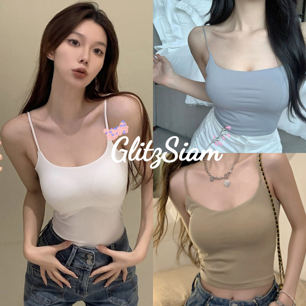 Glitzsiam😍เสื้อสายเดี่ยวเซ็กซี่😍สไตล์เกาหลีเสื้อครอปเซ็กซี่ มีให้เลือกหลายสี y2kสายเดี่ยวไหมพรม