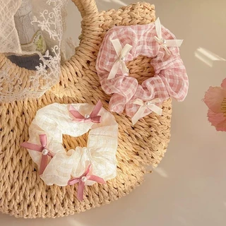 ยางรัดผมโทนสีชมพูน่ารักๆ ติดโบว์ พร้อมส่ง