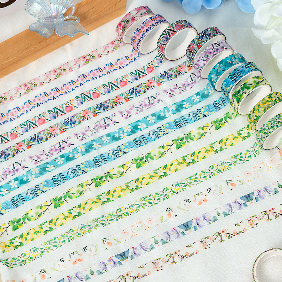 ดอกไม้ Washi เทปแพ็ค 5 ม้วนดอกไม้พิมพ์ Masking เทปพืชตกแต่งสําหรับศิลปะ DIY งานฝีมือ Journal Supplies Planners สมุดภาพการ์ดห่อของขวัญ - รูปที่ 2