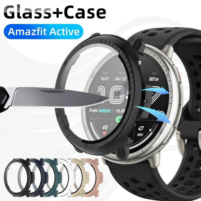 Amazfit Active2 2 in 1 All-Around Hard PC กระจกนิรภัยสมาร์ทนาฬิกาสําหรับ Amazfit Active 2 Anti-Fingerprints นาฬิกากรอบกันชนป้องกันหน้าจอ
