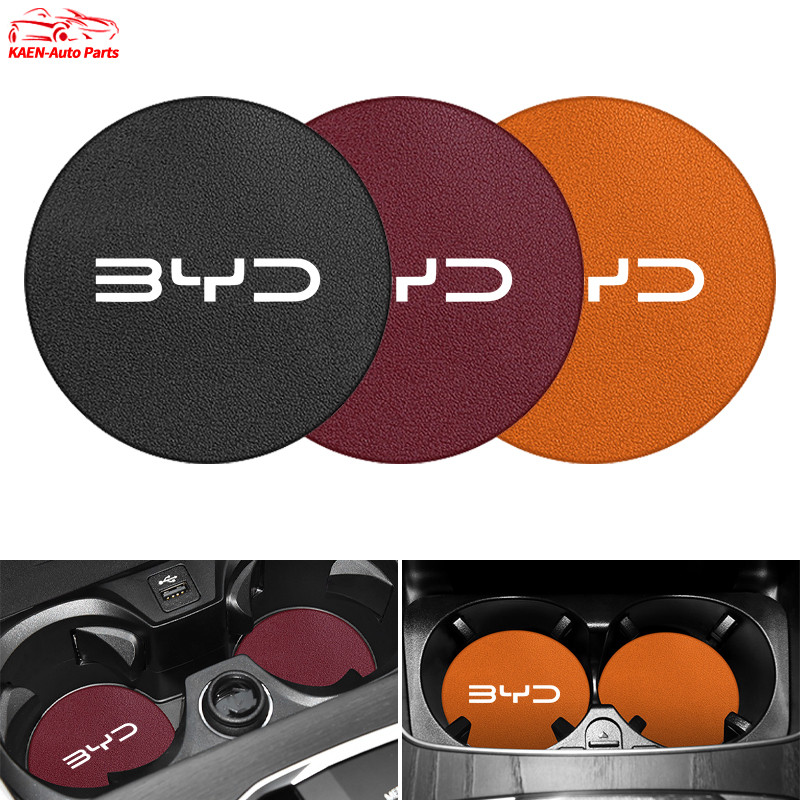 แผ่นรองแก้วในรถยนต์ BYD สําหรับ Dolphin/Atto 3/Sealion 6/7/M6/Seal U/Han/EV/Seagull/Atto3/Yuan Plus วัสดุหนัง กันลื่น 1 ชิ้น