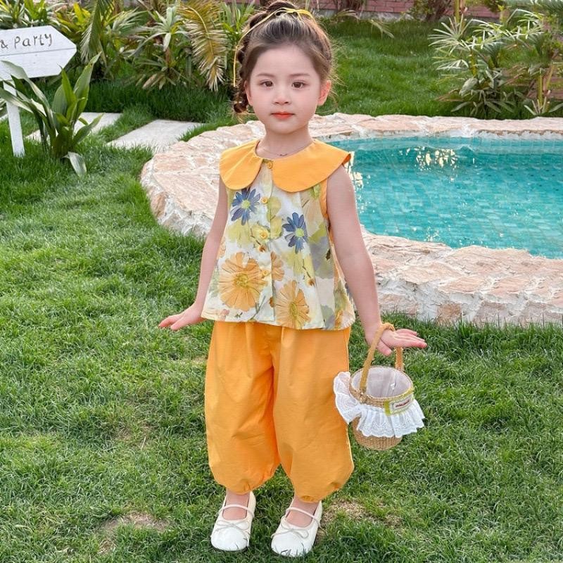MooDeng Baby ชุดเสื้อกางเกงเด็กผู้หญิง คอตุ๊กตา เสื้อกั๊กแขนกุด thumbnail 9