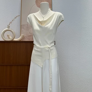 GAKKI เสื้อยืดคอกลมแขนสั้นถักผู้หญิงในฤดูร้อนปี 2025 เสื้อตัวบนผูกเอวแบบใหม่ รุ่น 3238#