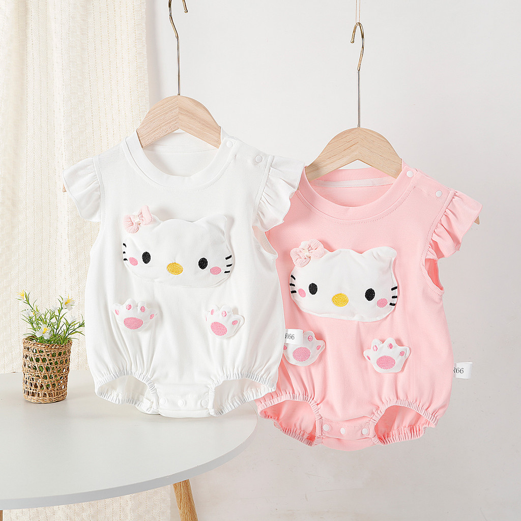 ฤดูร้อนใหม่เสื้อผ้าเด็กเด็กสาวบางบอดี้สูท0-24เดือนระบายอากาศและสะดวกสบายน่ารักสุดน่ารักลูกแมว ชุดรอมเปอร์ สไตล์เกาหลี