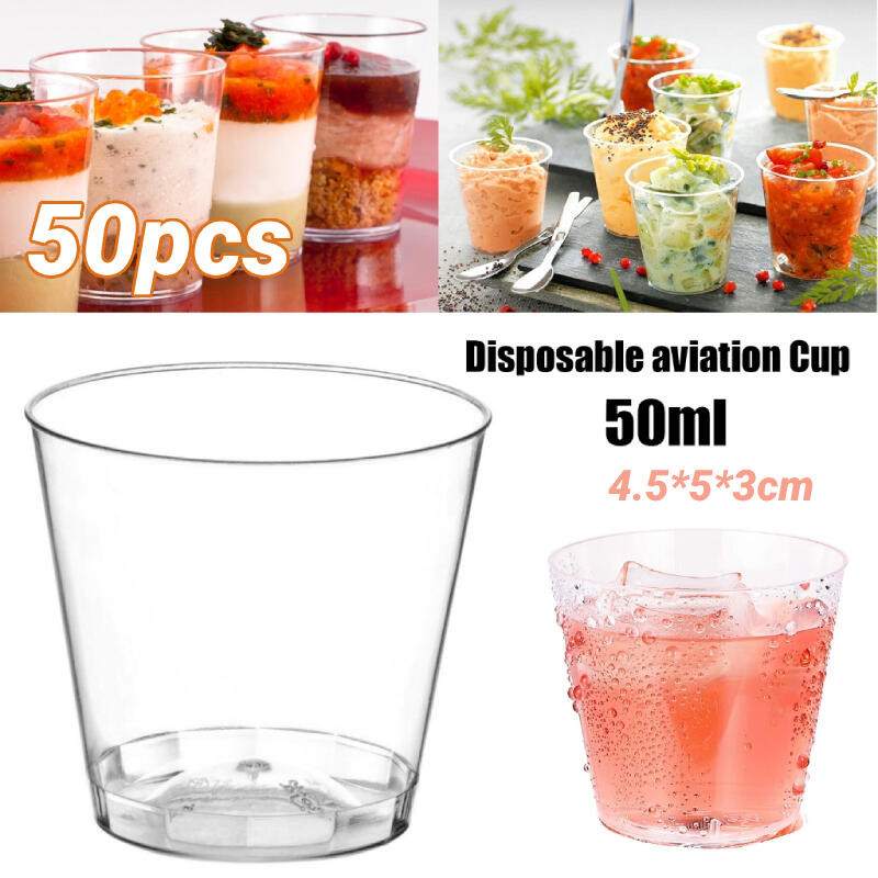 50pcs 1.5oz ถ้วยพลาสติกใสแบบใช้แล้วทิ้งเหมาะสําหรับถ้วยปาร์ตี้ที่บรรจุน้ํา ของหวาน ผลไม้ โยเกิร์ต ฯลฯ