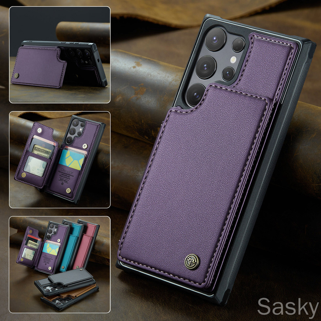 RFID สําหรับ Samsung S25 Ultra S25 FE S25 Plus Edge S24 FE S24 Ultra S24 Plus S23 Ultra S22 S21 กระเป๋าสตางค์หนังผู้ถือบัตร