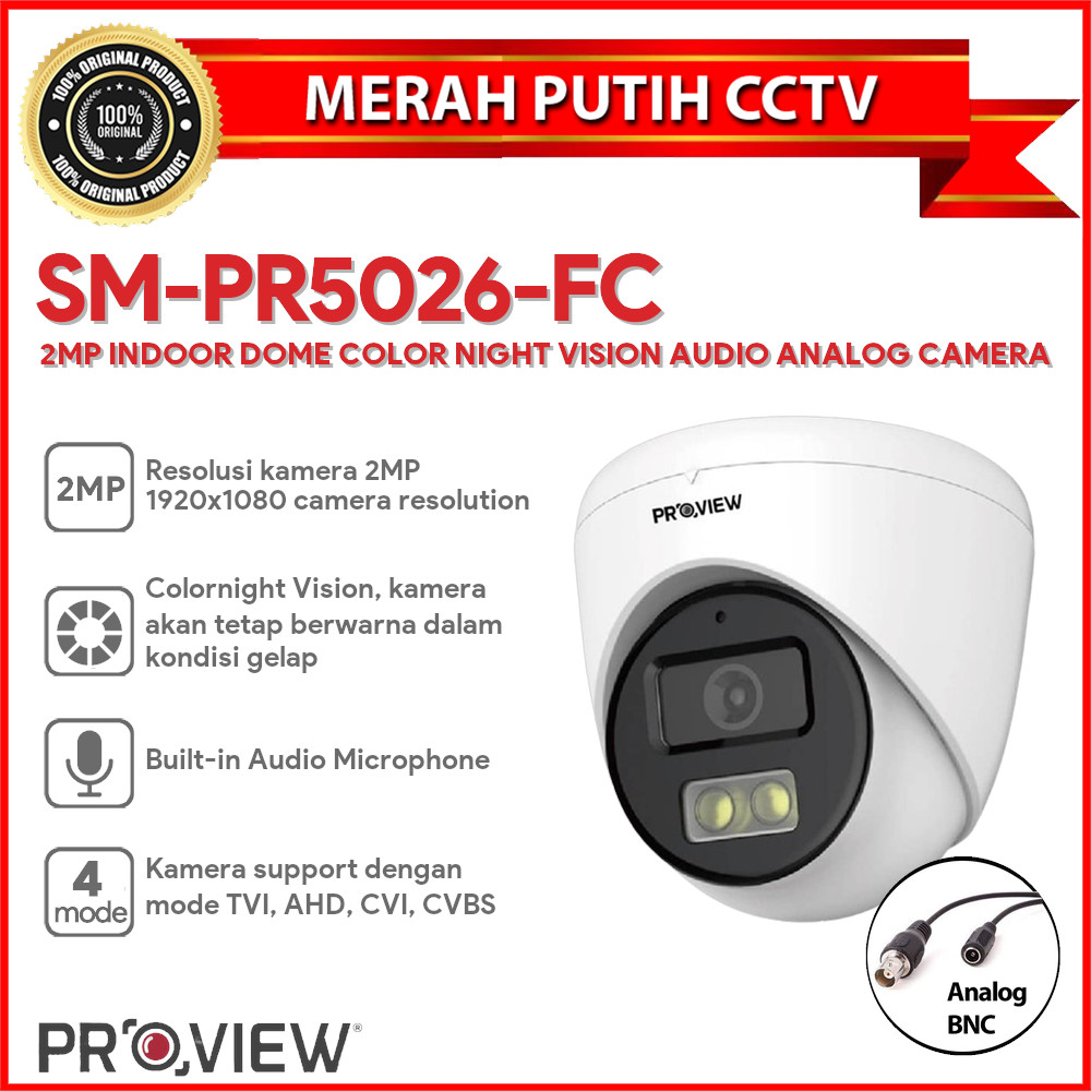 PROVIEW SM-PR5026-FC 2MP INDOOR DOME COLOR NIGHT VISION AUDIO ANALOG CAMERA