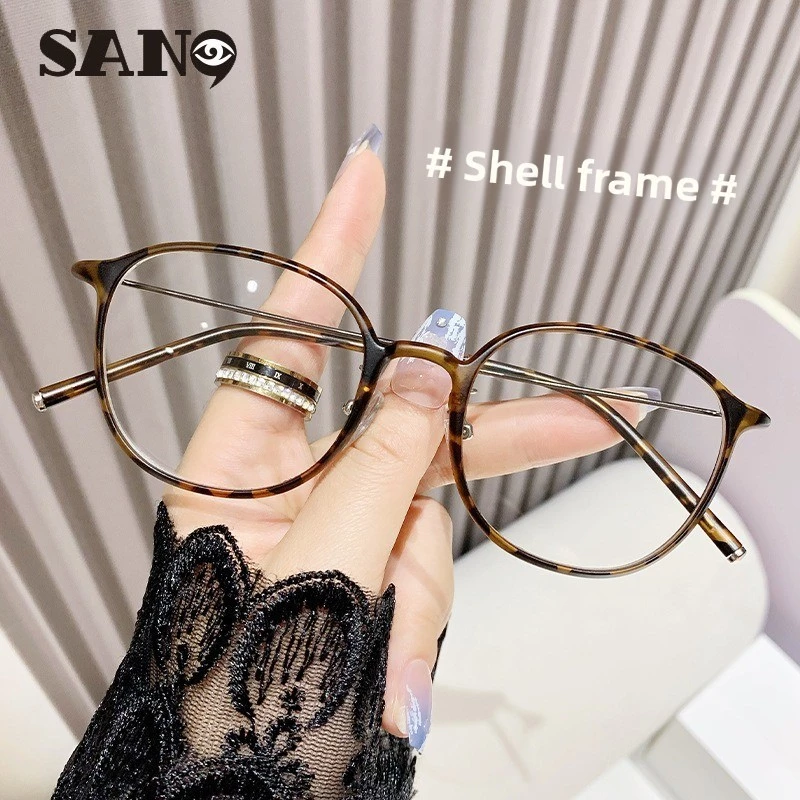เลนส์แบบถอดเปลี่ยนได้COD (San9) เกาหลี Ultra-light TR90 Retro Round Tortoiseshell Anti-blue แว่นตา