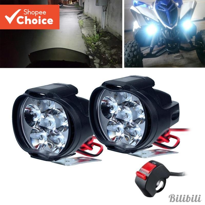(ไฟคู่ + สวิตช์ ) Led Motorcycles สวิตช์ไฟหน้าจักรยาน Dirt Bike Head Lamp สีดํา