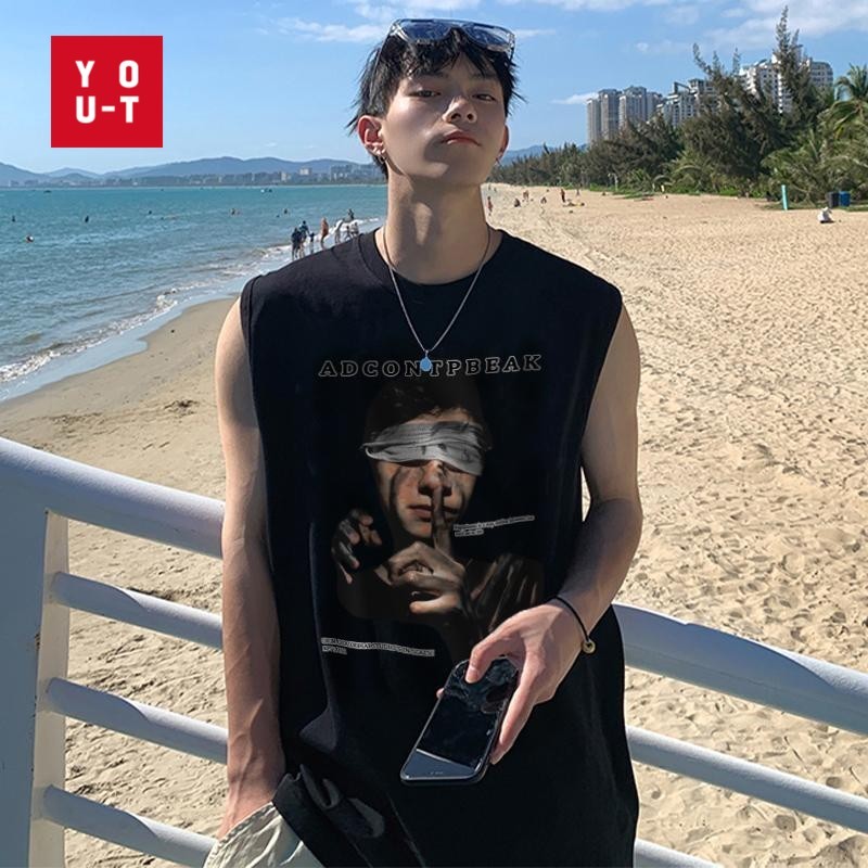 Y-T 🔥【ส่งจากไทย】เสื้อแขนกุด พิมพ์ "OK19" เสื้อแขนกุดผู้ชายวินเทจ สวมใส่สบาย ผ้าฝ้าย100% ไม่หดตัว ฮิปฮอปอเมริกัน