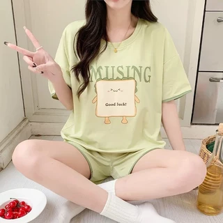 💗 Alva 💗 ชุดนอน คอกลมเสื้อแขนสั้นลายการ์ตูนน่ารักมากๆ ผ้าคอตตอน เนื้อผ้านิ่ม ใส่สบาย ฟรีไซส์ #6004