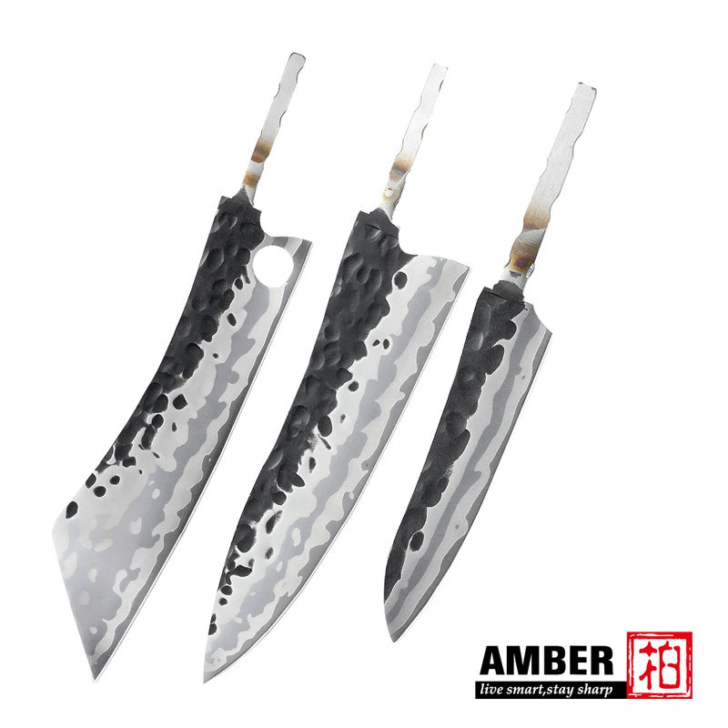 Amber 440C high carbon steel 7layers cladding steel black finish blank handle diy kitchen knife blad