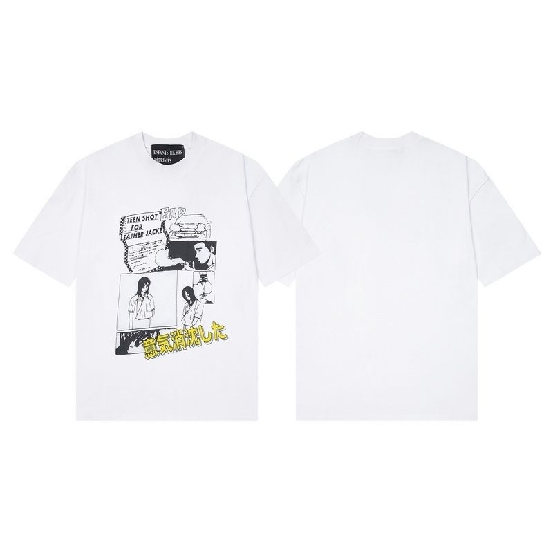 ERD Melanchon Fu รุ่นที่สองสไตล์ใหม่หลวมสบาย สไตล์อิตาลี พิมพ์ผ้าฝ้ายแท้รอบคอแขนสั้นเสื้อยืด