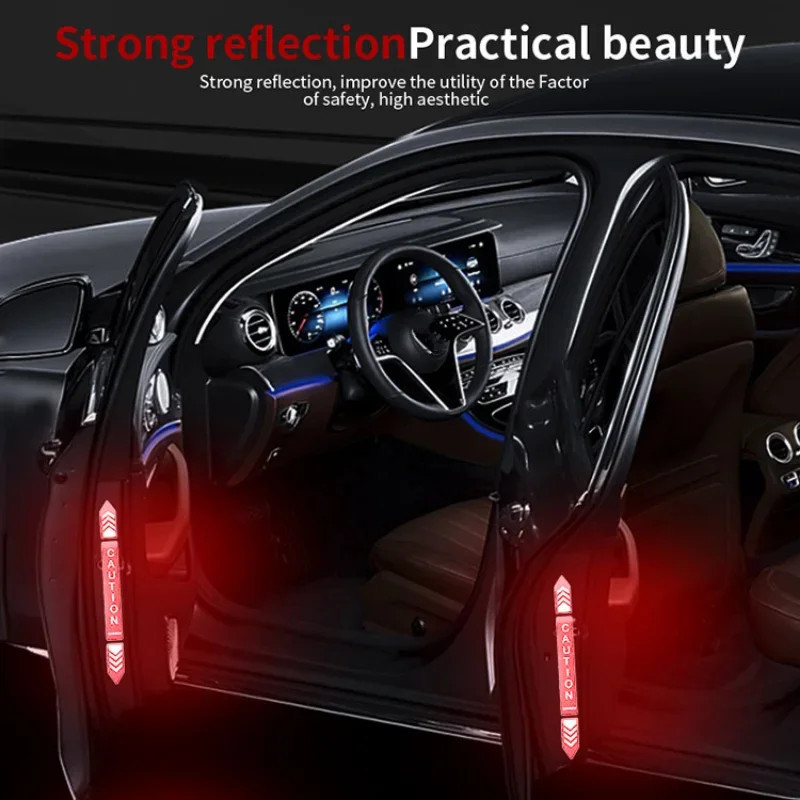 4 ชิ้นใหม่รถความปลอดภัยคําเตือนสติกเกอร์สะท้อนแสงความสว่างสูง Reflector ประตูรถเปิดความปลอดภัย Warn 