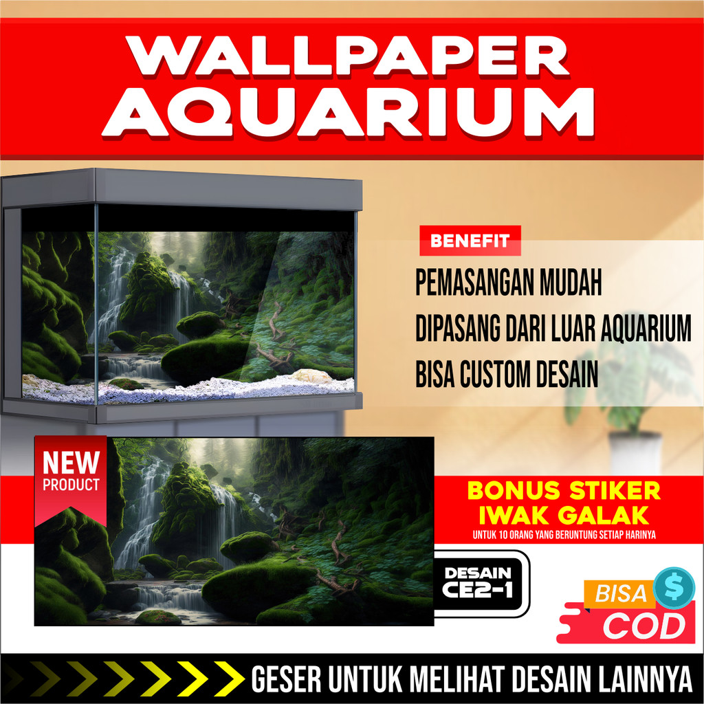 3D REAR AQUARIUM BACKGROUND สติ๊กเกอร์ติดผนังพร้อมรูปถ่ายรูปถ่าย CE2