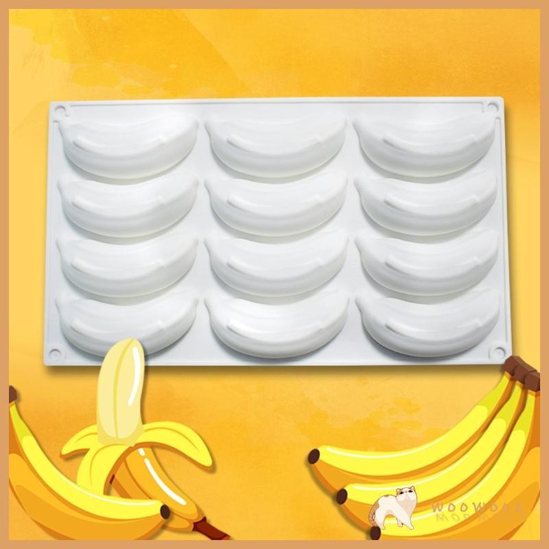 WOW 12 Cavity Banana แม่พิมพ์ซิลิโคนสําหรับเบเกอรี่ช็อกโกแลตมูสเค้ก Pastry Mould