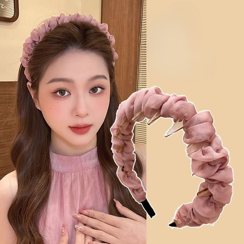 ที่คาดผมแบบจีบตาข่ายแบบใหม่พร้อมฟันแฟชั่นสไตล์เกาหลีสําหรับผู้หญิง
