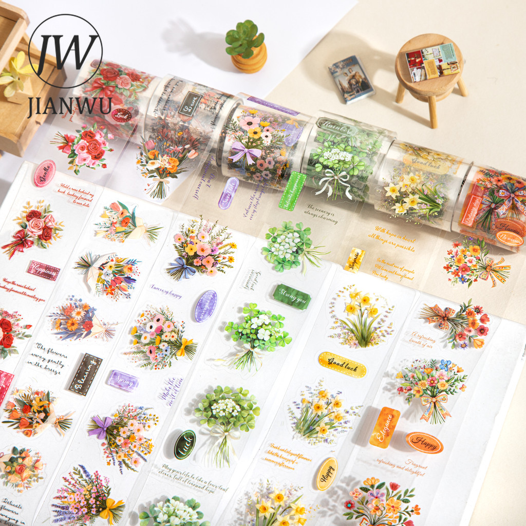 JIANWU 40 มม.* 200 ซม.ดอกไม้มี Bloomed Series Vintage ดอกไม้ภูมิทัศน์วัสดุ Collage PET เทป Creative DIY Journal เครื่องเขียน