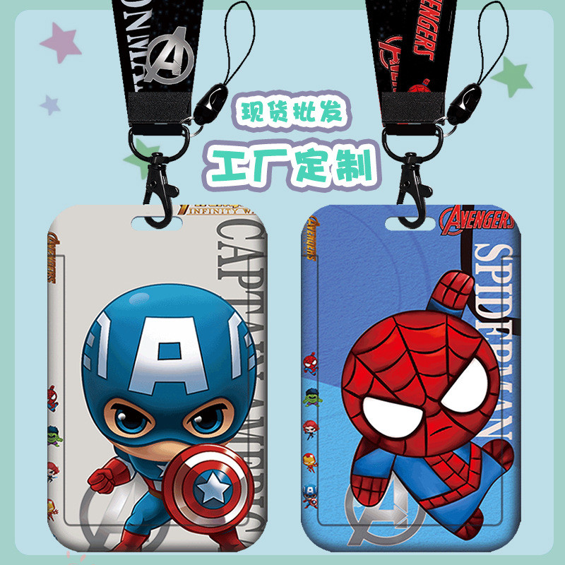 การ์ตูนน่ารัก Spider Man Iron Man ทํางาน ID ผู้ถือบัตรเชือกแขวน