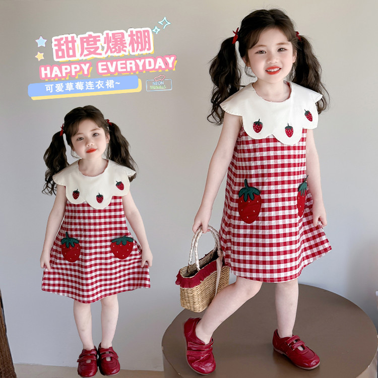 [พร้อมสต็อก] สาวเสื้อผ้าสาวสตรอเบอร์รี่ชุดสาวชุดเจ้าหญิงสีแดง