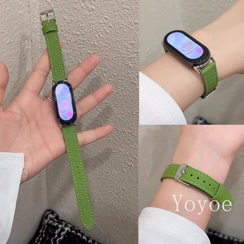 สายหนัง PU สําหรับ Xiaomi Mi Band 8 9 Active Lichey รูปแบบสร้อยข้อมือสําหรับ Miband 9 8 7 6 5 4 3 กีฬา