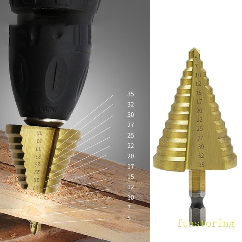 FUN Step Drill Bit Hexagonal Round Shank 5-35mm Straight Grooves Step Drill Bit