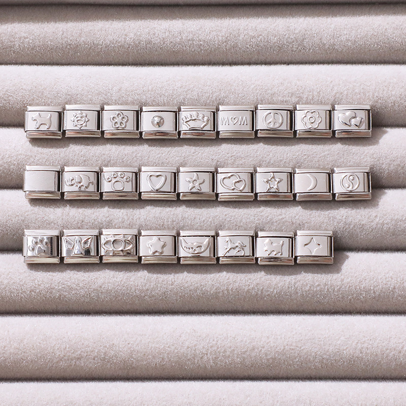 🔥DIY ภาษาอิตาลี เสน่ห์ สร้อยข้อมือ ข้อต่อฟิตติ้ง 9 มม Sliver สีขาว Diy สร ้ อยข ้ อมือคู ่ Diy แฟชั ่ นเครื ่ องประดับอุปกรณ ์ เสริม Retro บุคลิกภาพโมดูลสร ้ อยข ้ อมืออุปกรณ ์ เสริมของขวัญวันวาเลนไทน ์ italian charm links for bracelets - รูปที่ 3