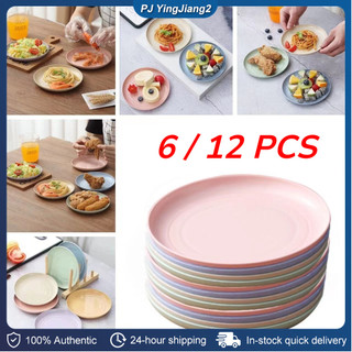 6/12pcs Wheat Straw Round Tableware Wheat Fiber Dinner Plate Saucer Plate Dried Fruit Snack Plate Household Tableware 15CM