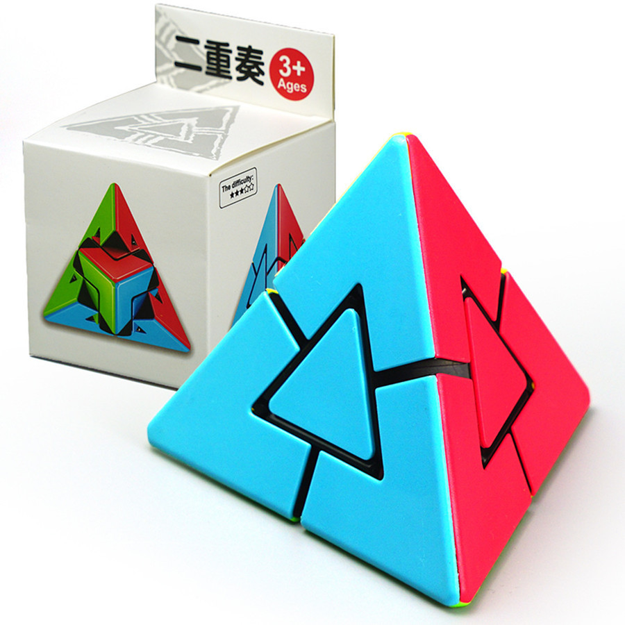Fanxin Duo Pyramid Cube 2X2 Speed Cube ปริศนาเรียบระดับมืออาชีพ